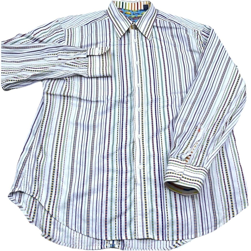 Robert Graham Shirt Men XL White Striped Button Up Dress Party Adult